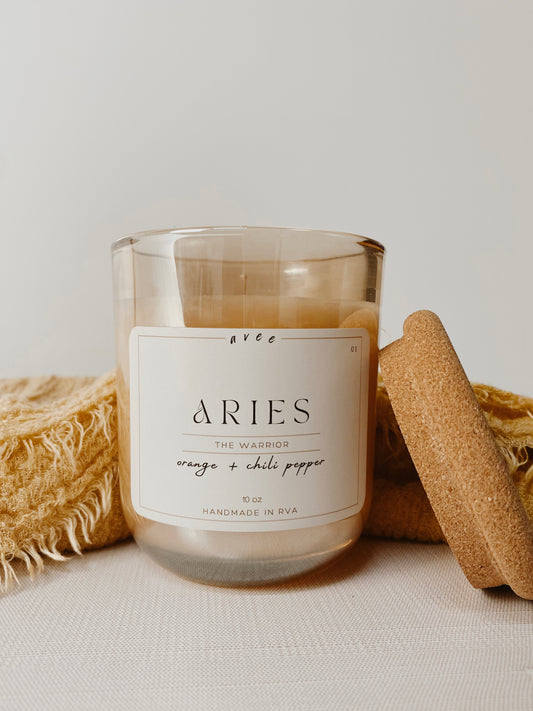 aries avee golden glass candle - 10oz